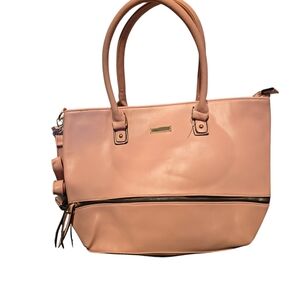 Chic Pastel Blush Pink Tote Shoulder Hand Bag Structured Design Faux Leather